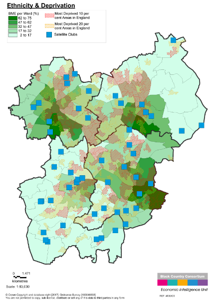 Satellite Clubs vs Ethnicity and Deprivation